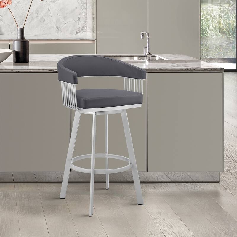 Chelsea Modern Swivel Barstool, Upholstered Counter Height Chair with Metal Frame - Slate Grey and Silver - Counter Height