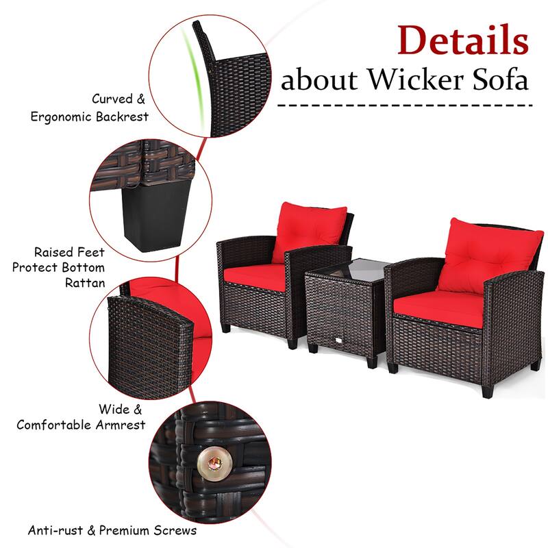 Costway 3PCS Patio Rattan Furniture Set Cushioned Conversation Set - See Details