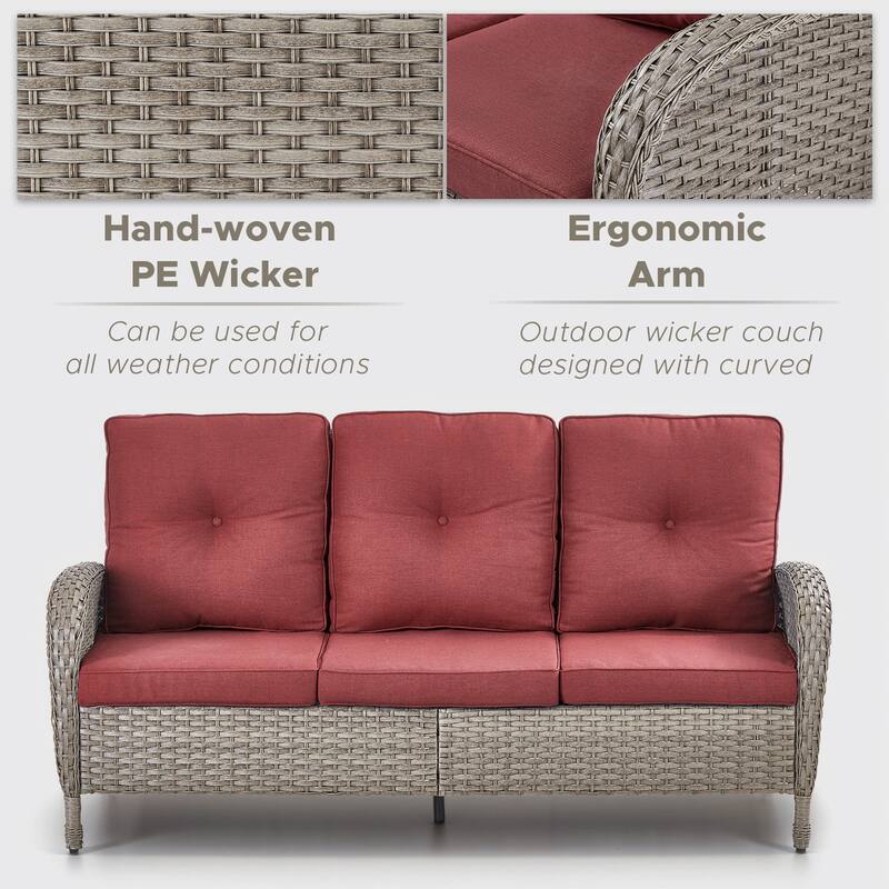 3-Seat Patio Wicker Sofa with Cushion