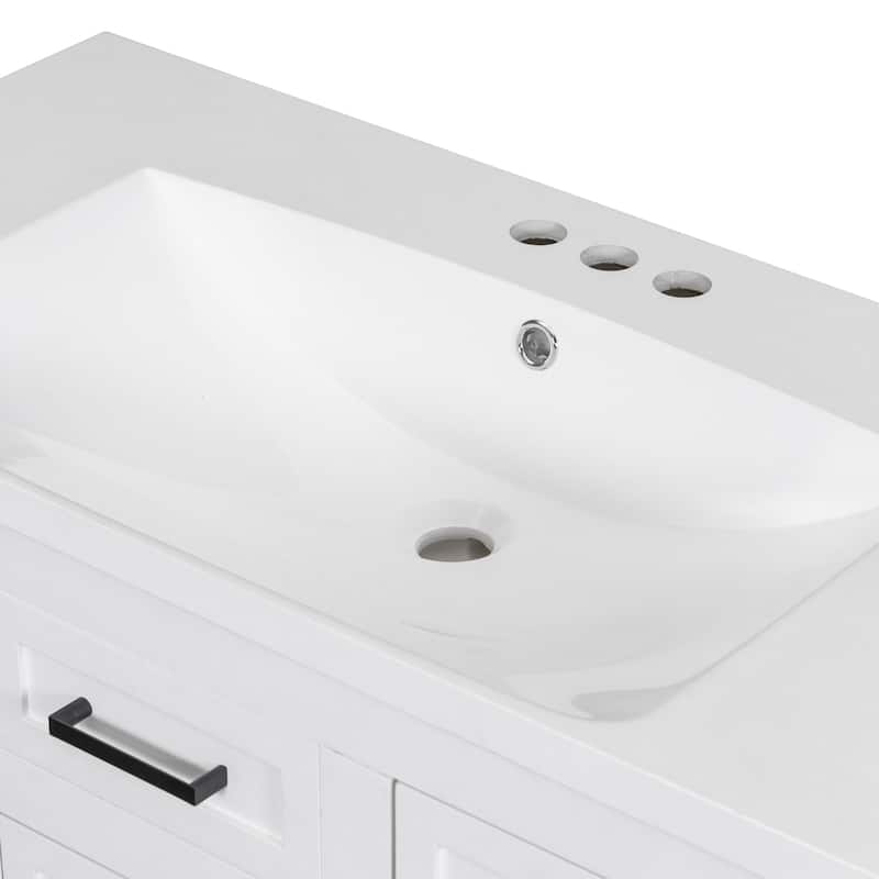 36 inch Freestanding Bathroom Vanity Set in White with Integrated Resin Sink