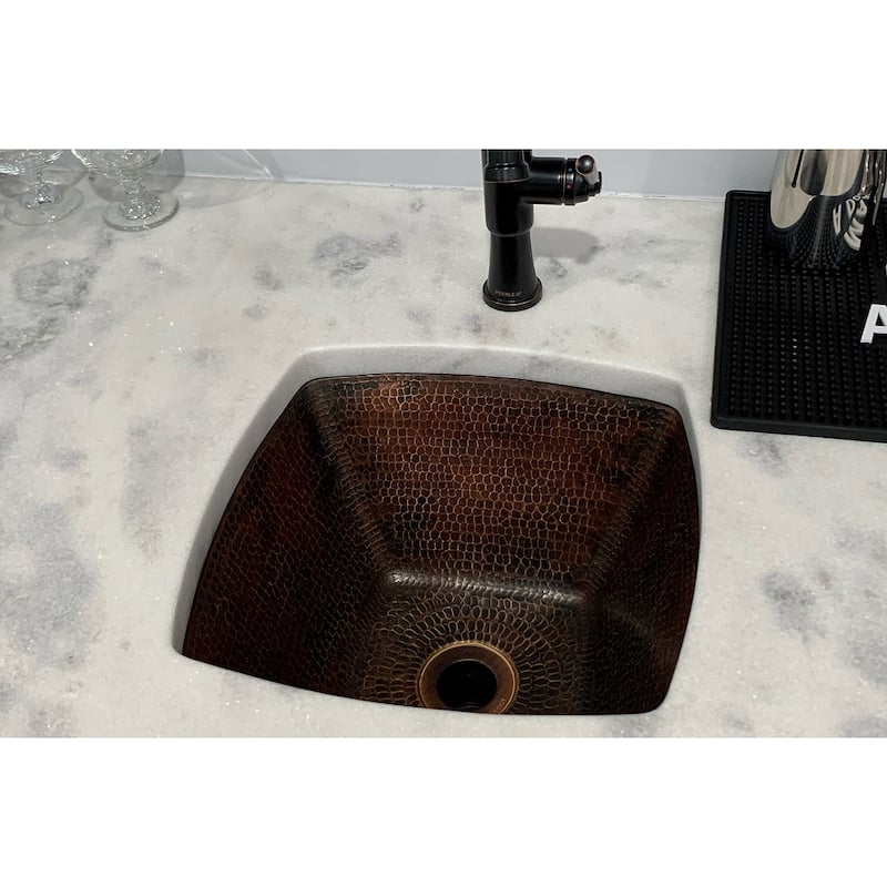 15-in Square Hammered Copper Bar/Prep Sink w/ 2-in Drain Opening (BS15DB2)