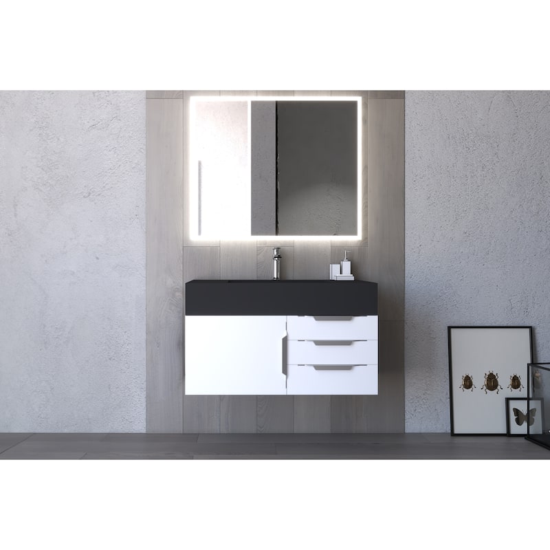 Nile 36" Wall Mounted Bathroom Vanity Set w/ Black Top