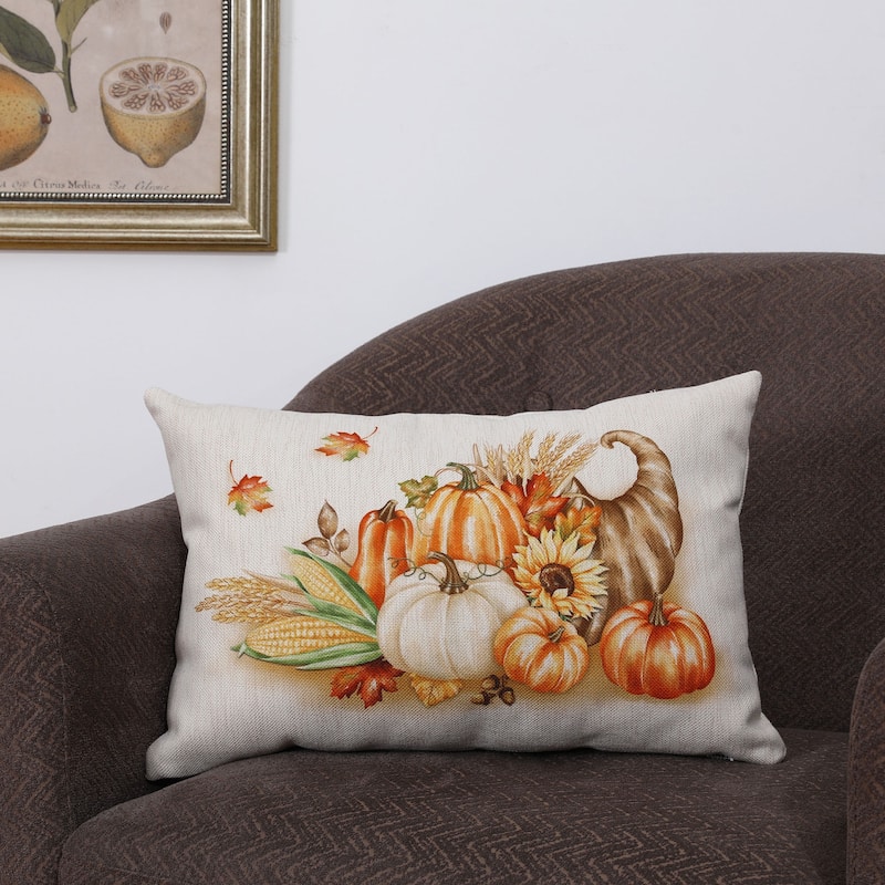 Glitzhome 18"L Faux Burlap Fall Thanksgiving Pumpkin Pillow Halloween Decor