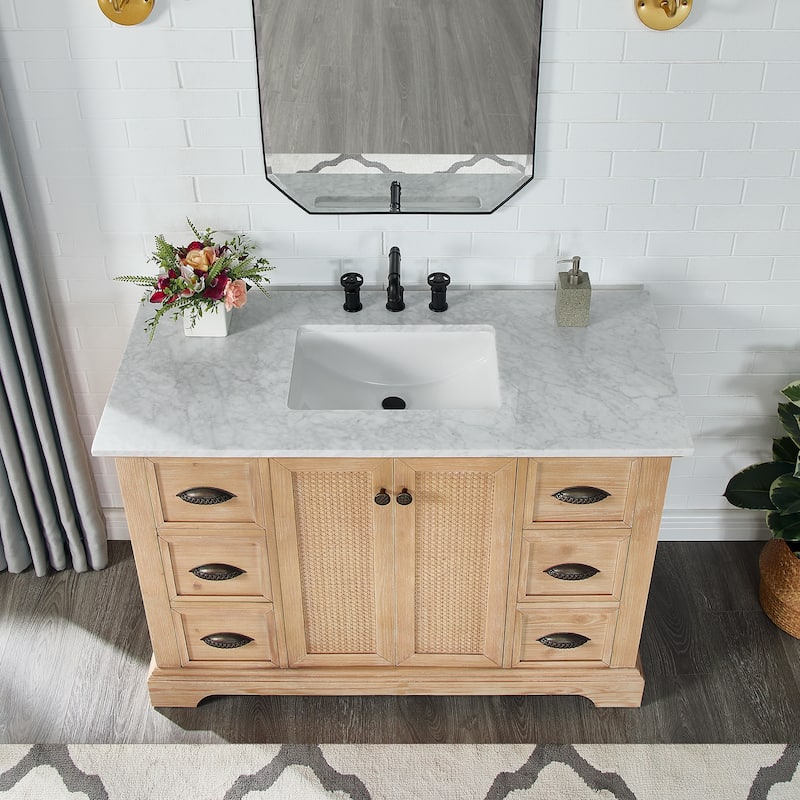 Hervas Bath Vanity with Natural Marble Top without Mirror