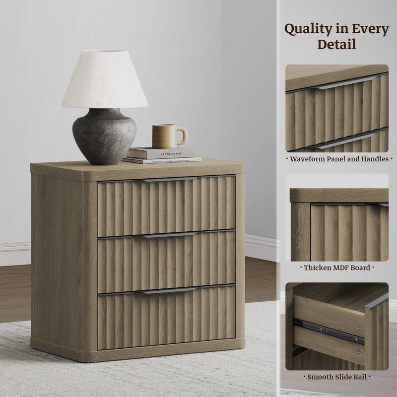 Versatile Retro Nightstand 3 Drawers Wavy Design