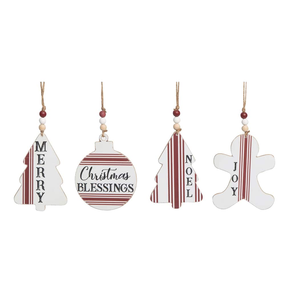 Transpac Wood 4.75 in. Multicolored Christmas Ticking Stripe Ornament Set of 4