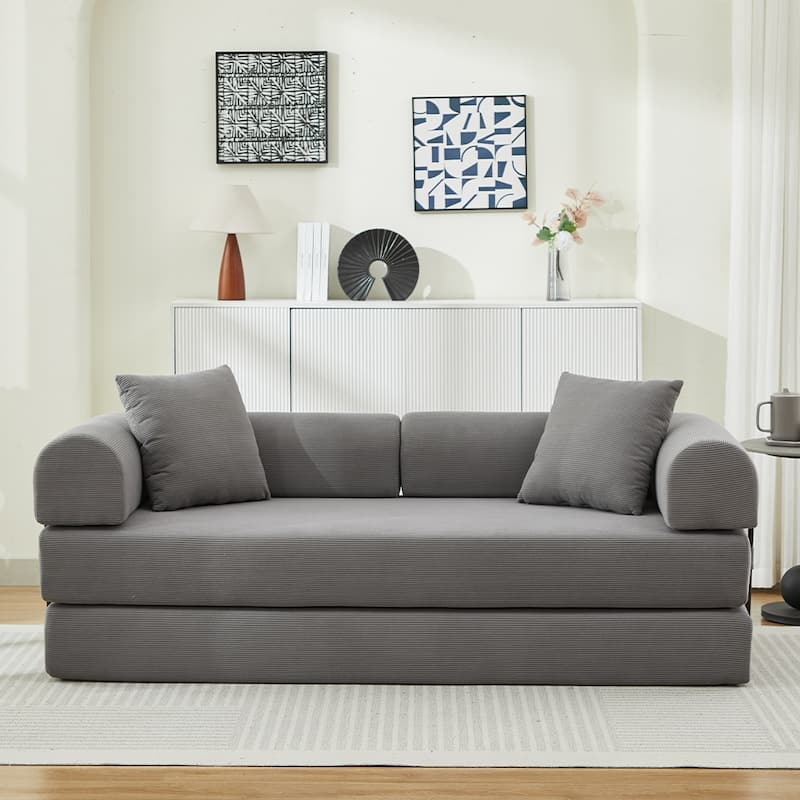 Folding Upholstered Sofa Bed, 78.5" Convertible Sleeper Sofa Bed with 2 Pillows, Fold Out Loveseat Couch, Futon Couch