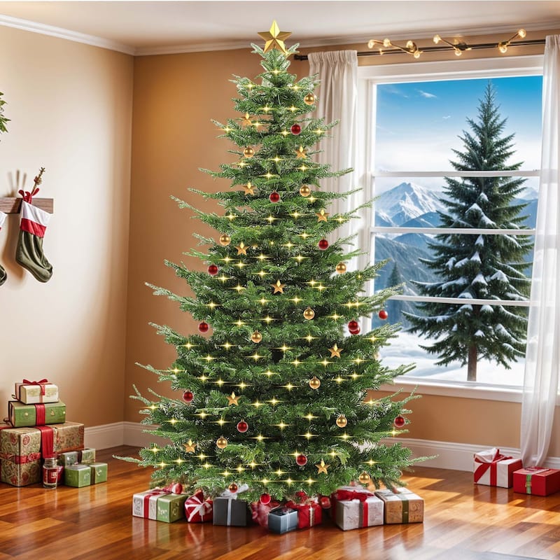 Moasis 6.5/7 ft Pre-Lit Artificial Aspen Fir Artificial Christmas Tree with 500 Multi-Mode Lights - 7.5 Foot