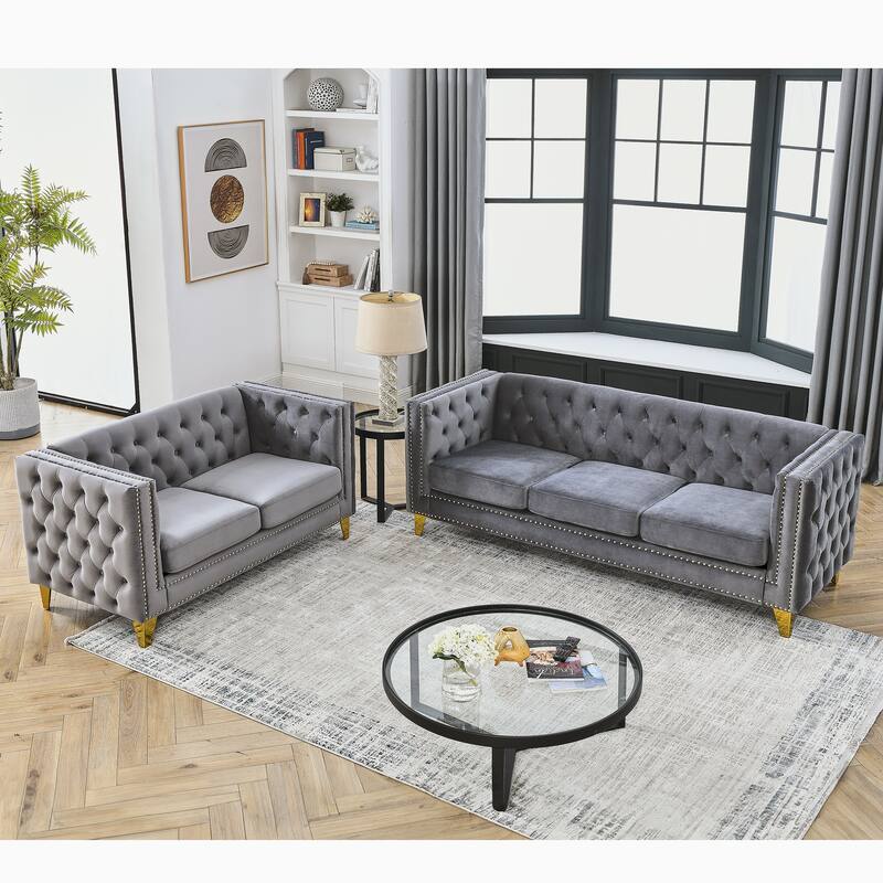 3+2 Combination Velvet Sofa Set with Metal Legs - Modern Living Room Furniture