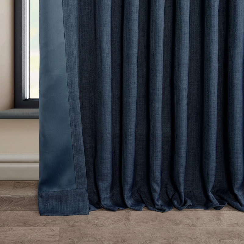Exclusive Fabrics Faux Linen Extra Wide Room Darkening Curtains Panel - Versatile Privacy Drapery for Wide Windows (1 Panel) - 100 X 108 - Indigo