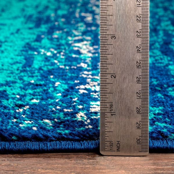 Nurzhan Teal Contemporary Striped Area Rug - 8'10" x 12'9" - 8'10" x 12'9"