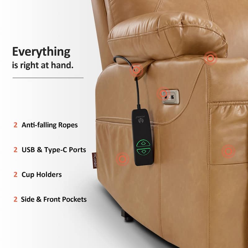 MCombo Electric Power Lift Recliner Chair Sofa with Massage and Heat, 3 Positions, USB Ports, Faux Leather