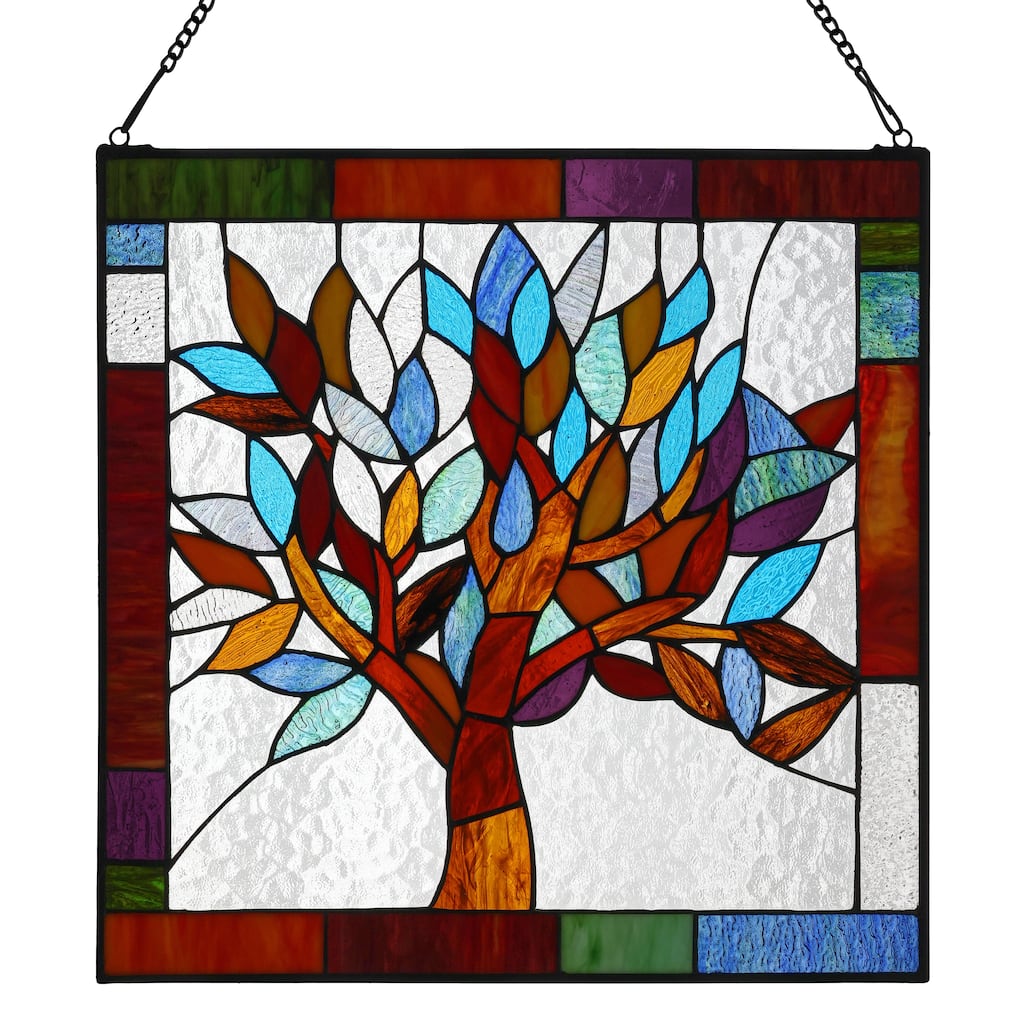 River of Goods Tiffany Style Mystical World Tree Stained Glass 18-inch Window Panel - M