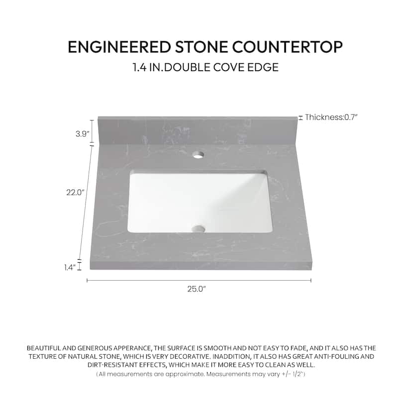 Malaga Composite Stone Vanity Top with White Rectangular Sink