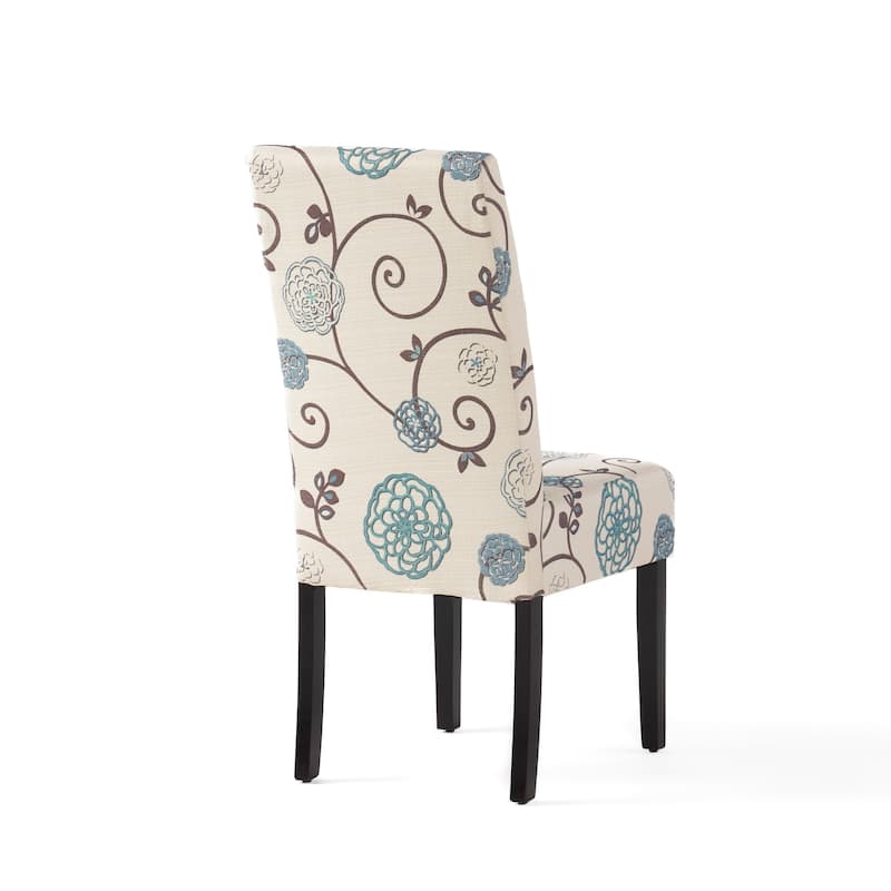 Dining Chair Set of 2, Beige Fabric, Soft Cushions, Black Rubberwood
