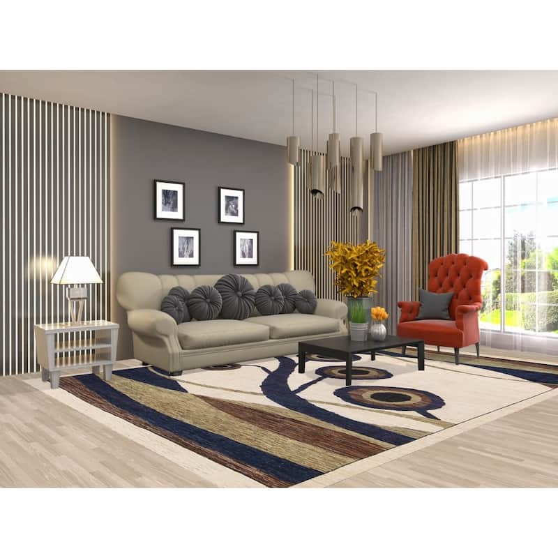 Contemporary Oriental Abstract Living Room Area Rug Wool Hand-knotted - 8'6" x 11'7"