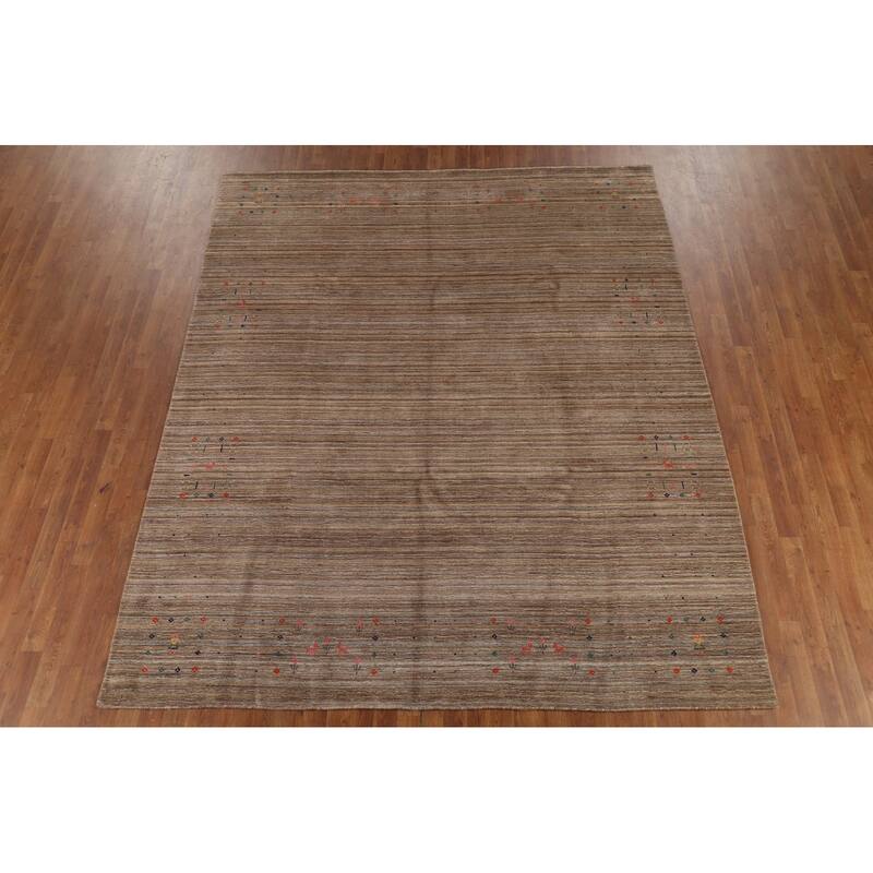 Striped Tribal Gabbeh Indian Area Rug Hand-Knotted Wool Carpet - 8'0"x 9'8"