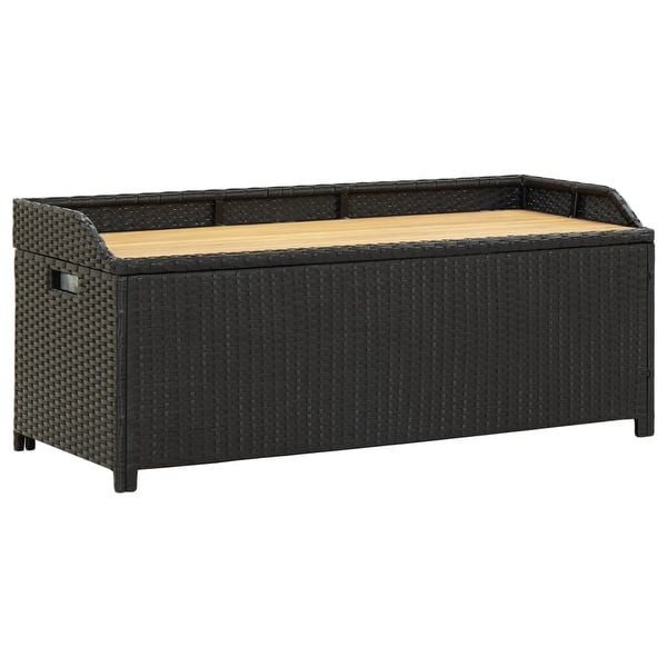 slide 2 of 6, 47.2" Patio Storage Bench, Poly Rattan Storage Bench, Designed With a Spacious Trunk, Outdoor Bench Black