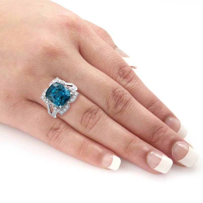 Auriya 14k White Gold 15ct Zircon and 3/4ct TDW Diamond Ring