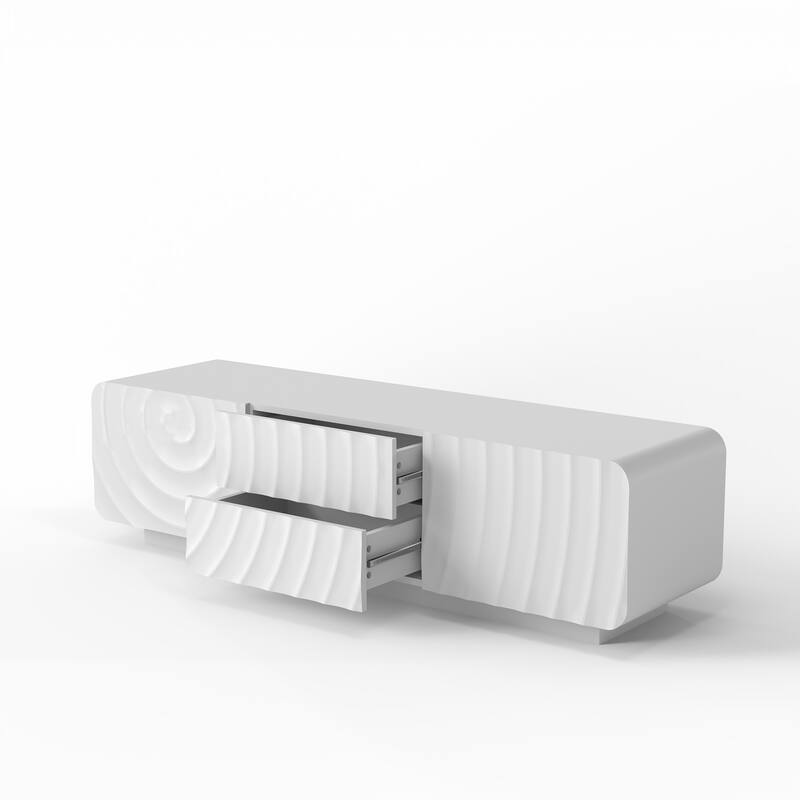 58" TV Console, Modern Spiral Wave Design TV Stand with Storage Cabinet and 2 Drawers