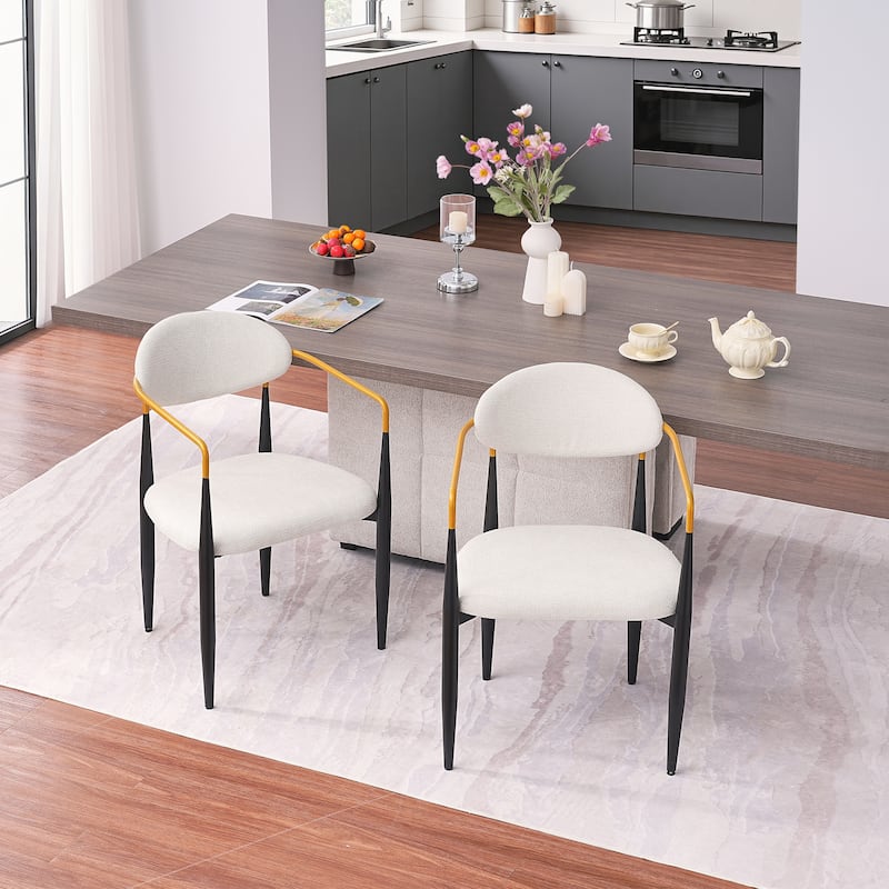 Modern Upholstered Dining Chair with Gold-Accented Armrests - 22"W x 21"D x 30"H, Ergonomic Design for Dining Room,2PCS/CTN - Beige