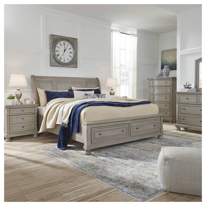 Lettner Light Gray Sleigh Bed with Storage
