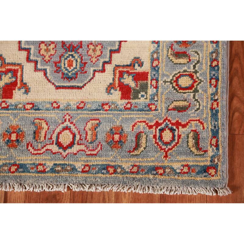 Traditional Kazak Oriental Rug Hand-Knotted Blue Wool Carpet - 2'0"x 3'0"