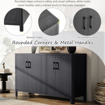 Rustic Storage Cabinet with Wood Legs, Buffet with Soft-Close Doors, Large Storage Entryway Accent Cabinet