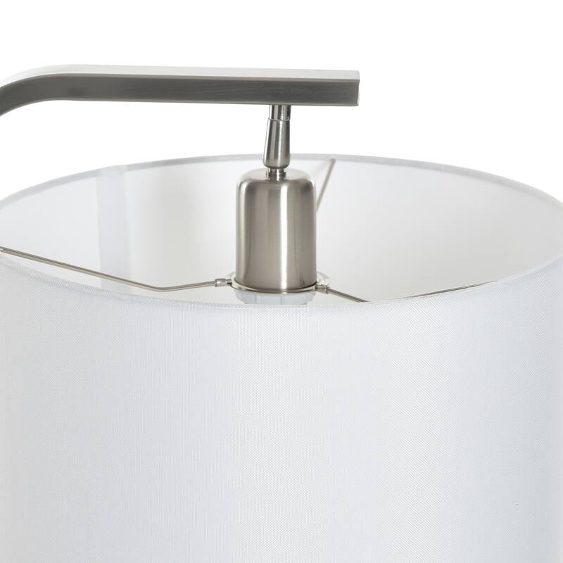 StyleCraft Sutton Floor Lamp with Glass Table - Brushed Nickel - Whit Shade