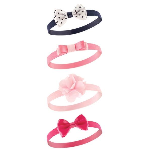 slide 1 of 1, Hudson Baby Infant Girl Headbands 4pk, Navy Pink Flower, 0-24 Months - Navy Pink Flower Navy Pink Flower - 0-24 Months