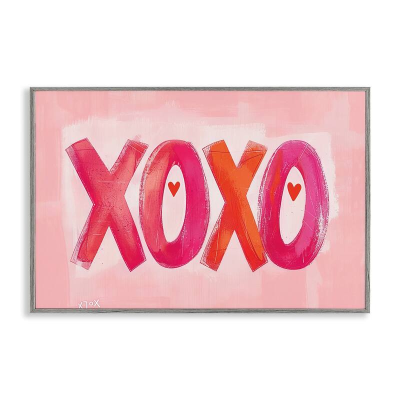 Stupell Pink XOXO with Hearts Framed Giclee Art Design By LSR Design Studio - 30 x 20 - Grey