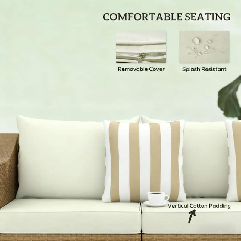 GDFStudio Outdoor Leocadia Steel PE Rattan Outdoor 3-Seater Sofa with Cushions and Throw Pillows