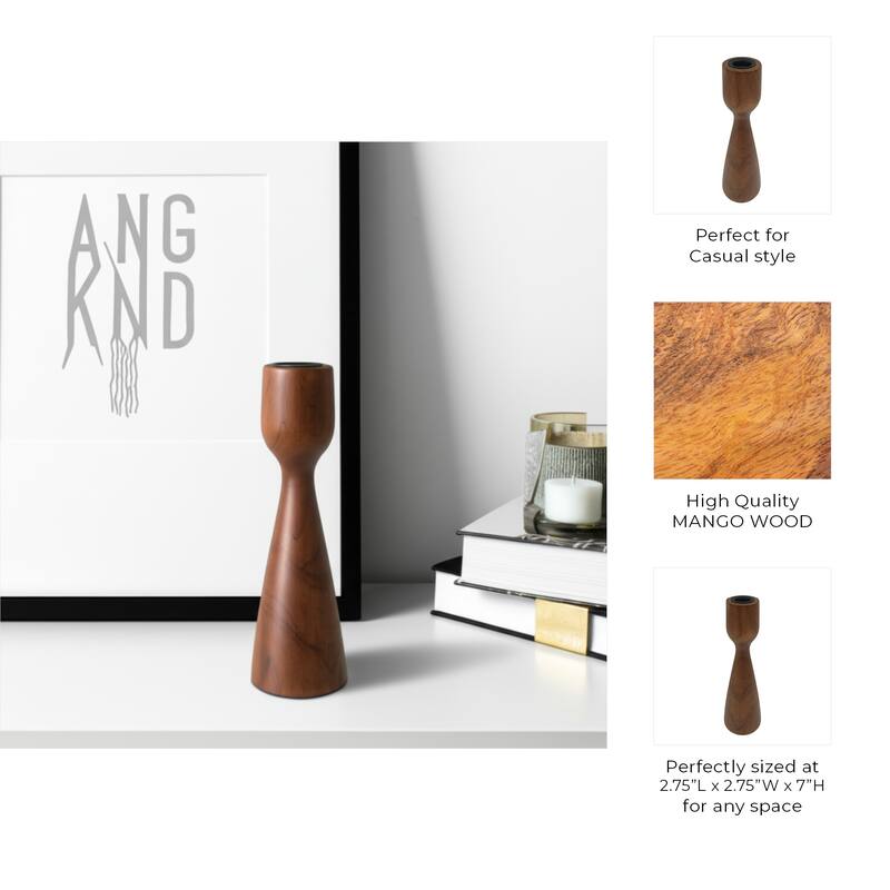 Mango Wood Taper Candle Holder Minimalist Silhouette Modern Design