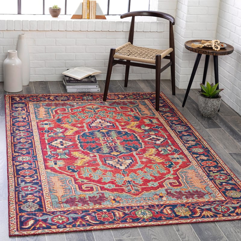 Livabliss Shaelyn Oriental Medallion Printed Area Rug - Navy/Red - 5' x 7'6"