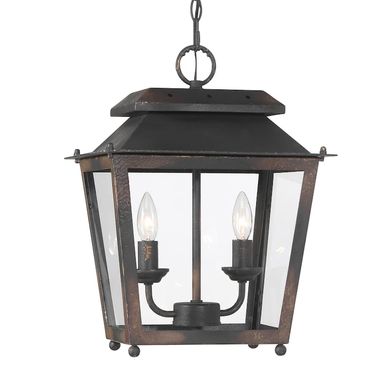 Abingdon 2 Light Mini Pendant in Antique Black Iron with Clear Glass - Gold