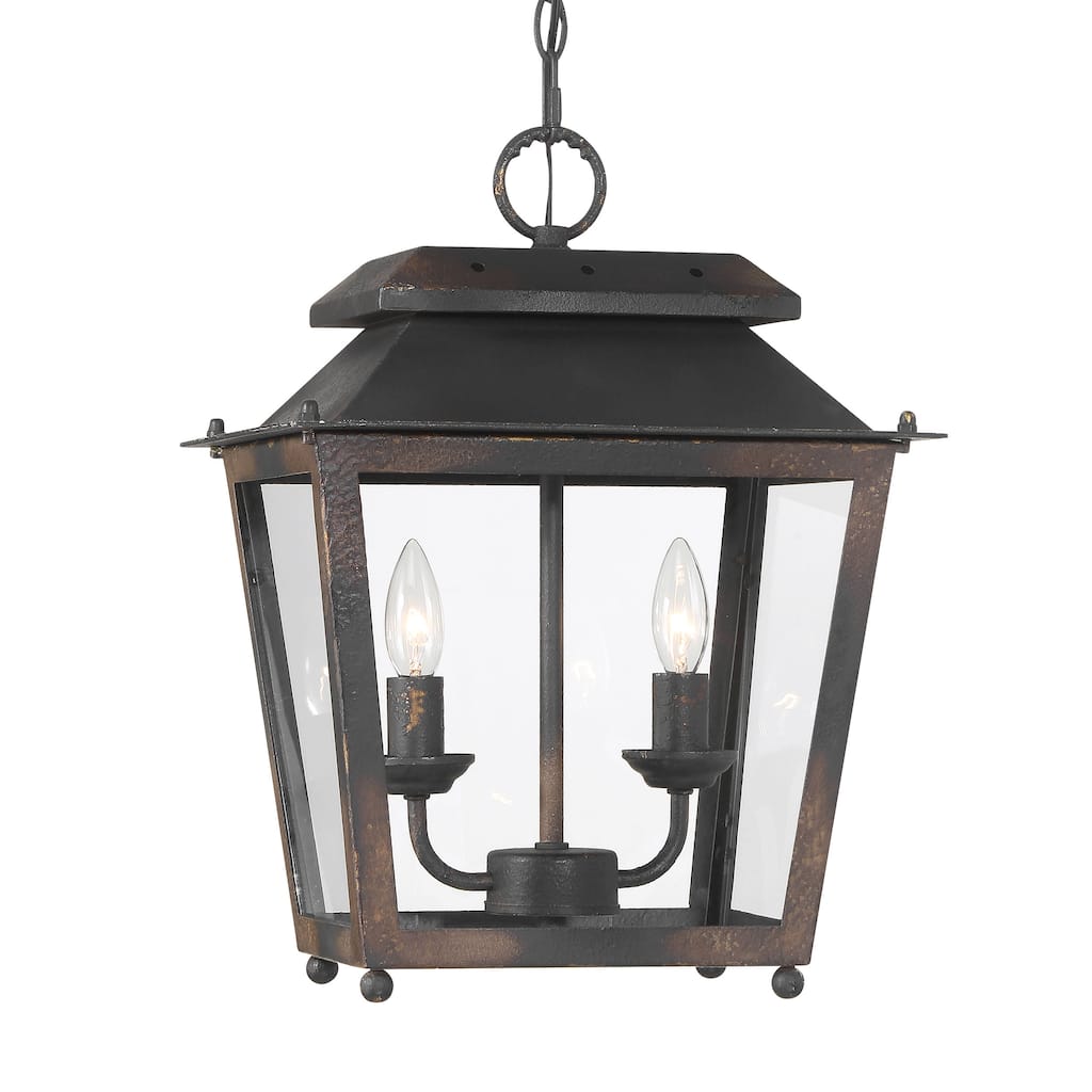 Abingdon 2 Light Mini Pendant in Antique Black Iron with Clear Glass - Gold
