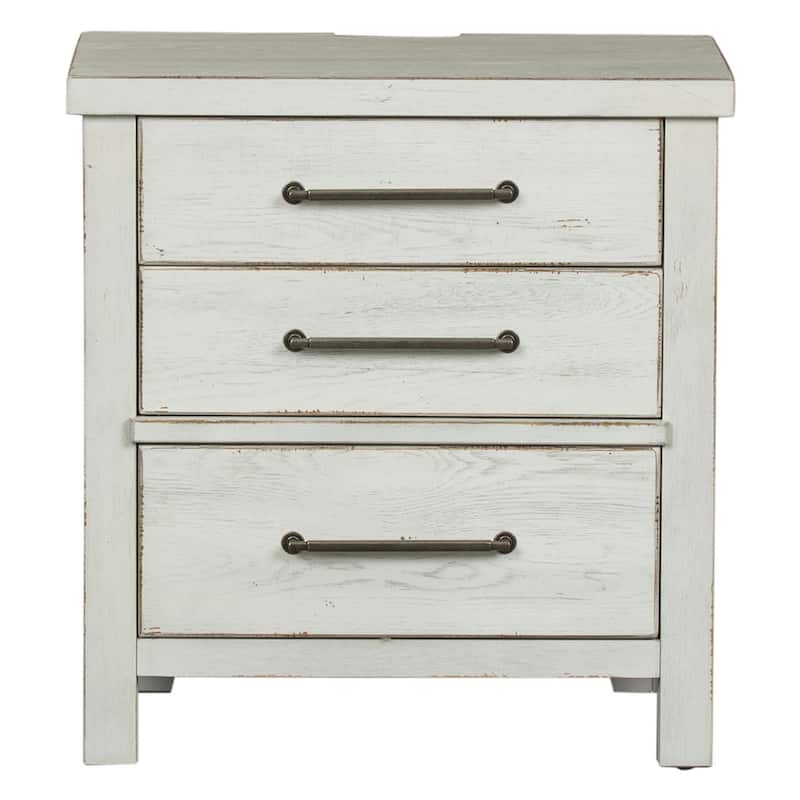 Modern Farmhouse Flea Market White Distressed 3 Drawer Night Stand