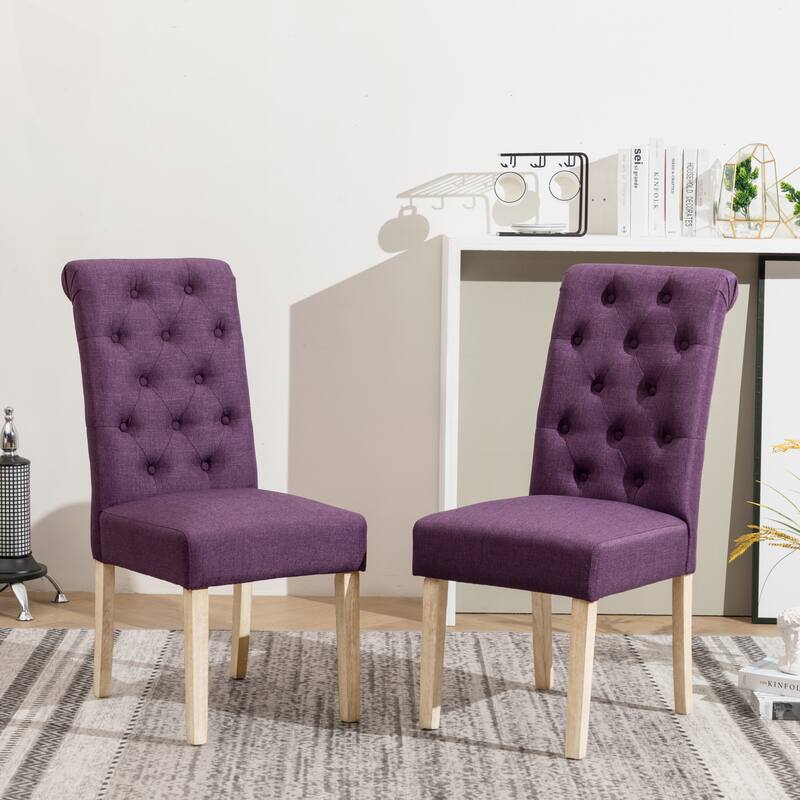 Contemporary 5-Piece Dining Set with Round Table and Button-Tufted Chairs - Solid Wood Construction for Lasting Durability