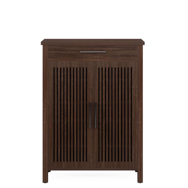 Shoe Storage Cabinet with Louvered Doors & Drawer, Wooden Shoe Rack for Closet, Entryway