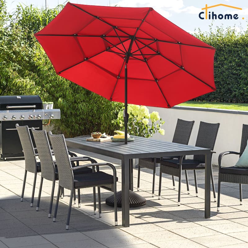 Clihome 10Ft 3-Tier Patio Outdoor Market Umbrella With Crank for Garden, Pool