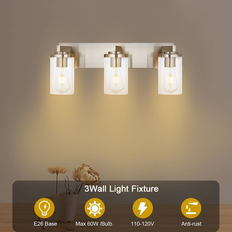 Vinluz Brushed Nickel Vanity Lights with Seeded Glass Shade