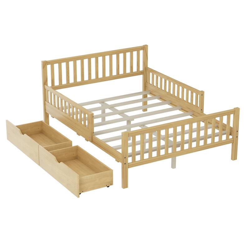 Classic Wooden Platform Bed with Dual Guardrails by Harper&Bright Designs