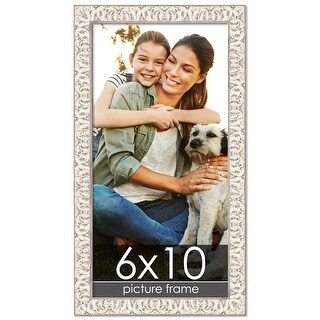 6x10 Ornate White Washed Complete Wood Picture Frame with UV Acrylic ...