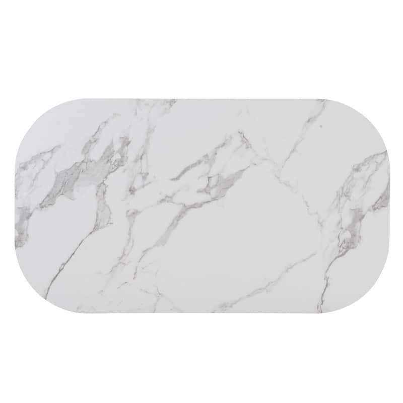 Mid-Century 7-Piece Dining Table Set for 6 People, Kitchen Dining Room Table Set with Faux Marble Dining Table and 6 Chairs