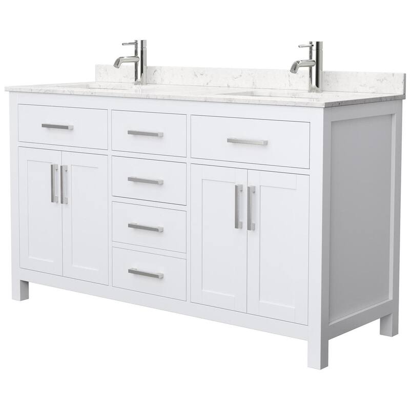 Wyndham Collection WCG242460DCCUNSMXX Beckett 60" Free Standing Double - White / Carrara Cultured Marble Top / Brushed - Painted