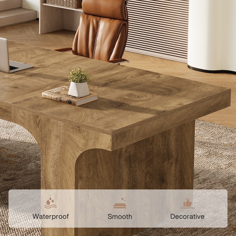 70.9" Executive Desk, Large Wood Computer Office Desk, Writing Table Business Workspace Home Office Accent Desk