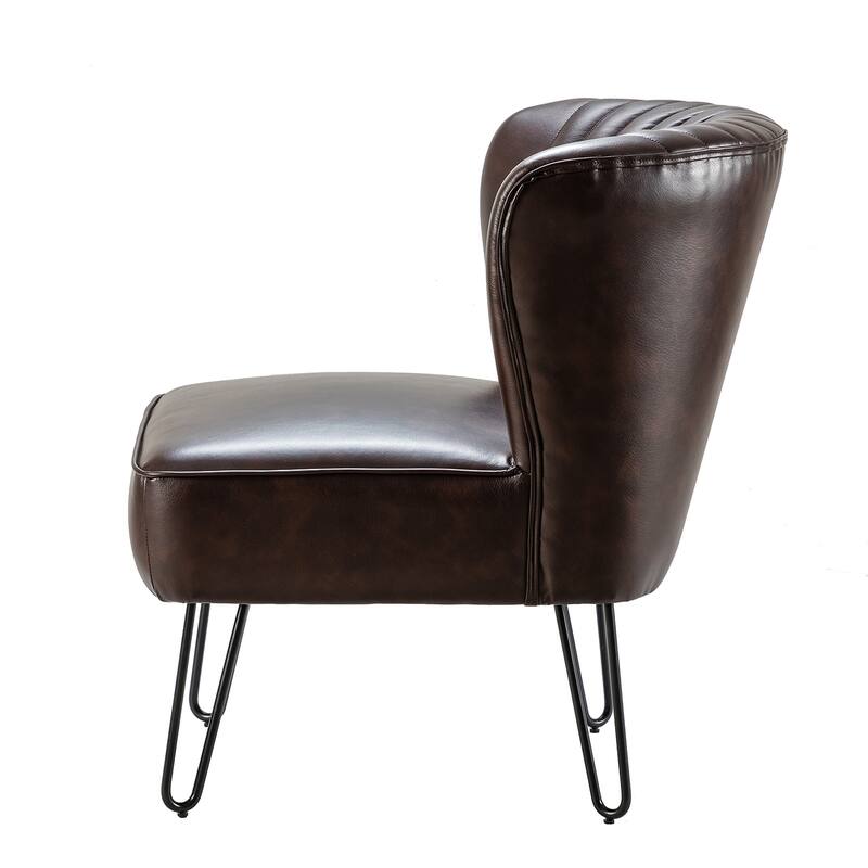 Donia Modern Faux Leather Armless Wingback Side Chair with Metal Legs Set of 2 by HULALA HOME