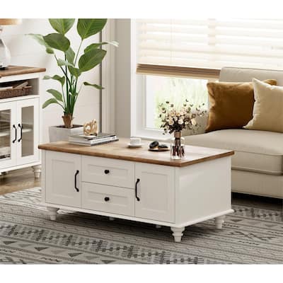 Wood Coffee Table with Storage Cabinet Drawer, Rectangle Center Table