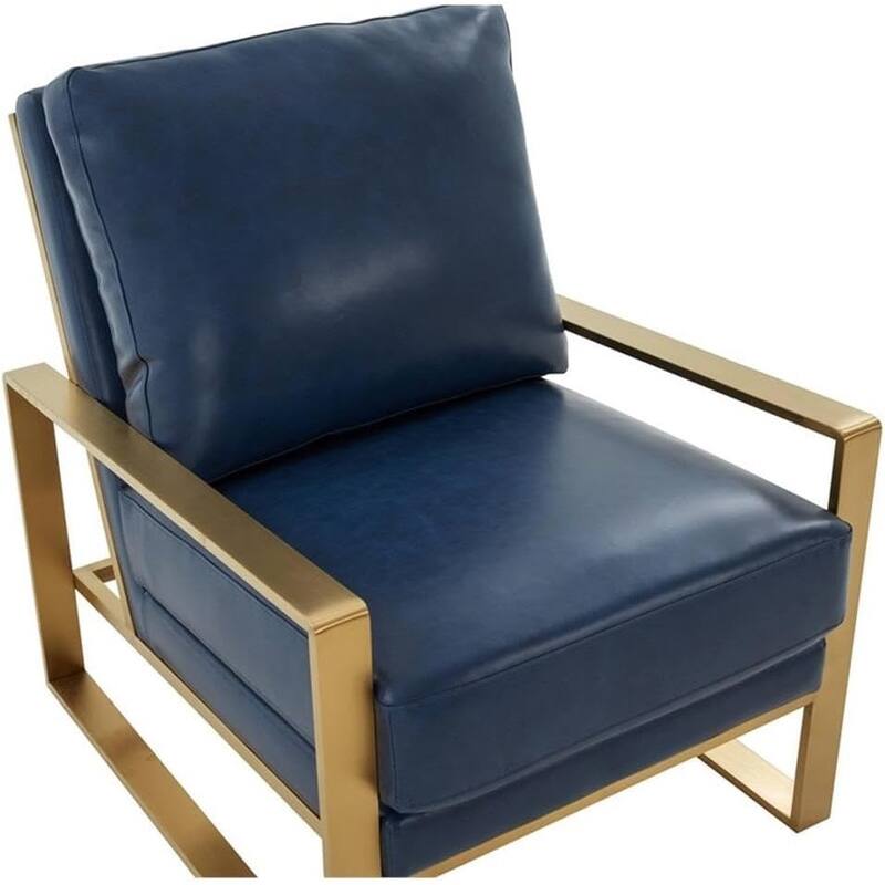 Jefferson Contemporary Leather Accent Armchair with Brushed Gold Frame, Removable Cushions, and Durable Spring-Supported Seat