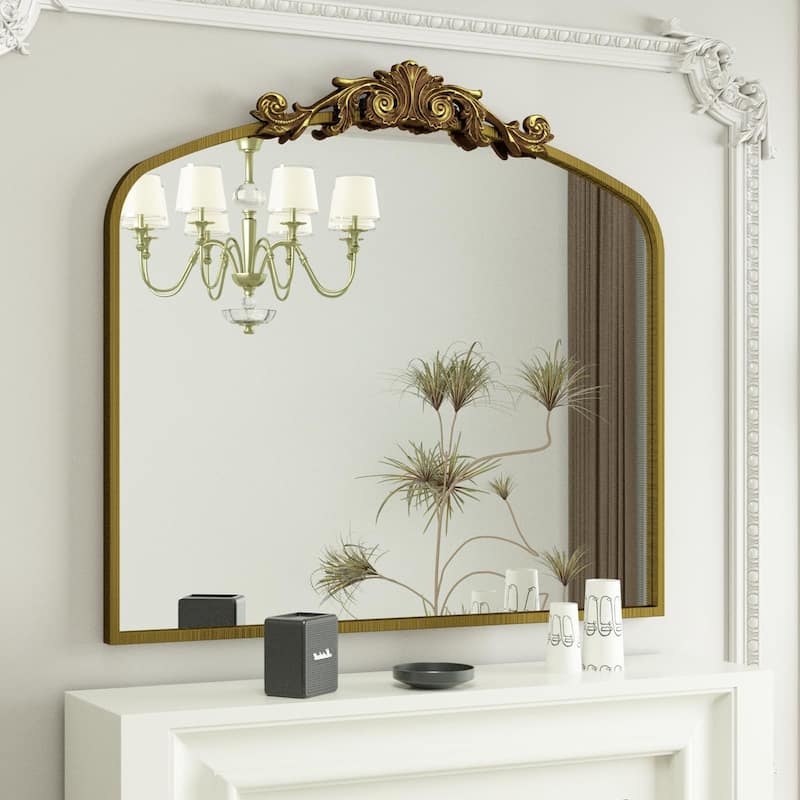 Arched Vintage Mirror Traditional Baroque Style Wall Mirror - 36" x 30" - Antique Gold